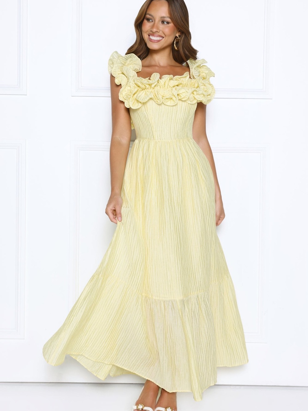 NWT Hello Molly Magnetic Energy Off Shoulder Maxi Dress Yellow